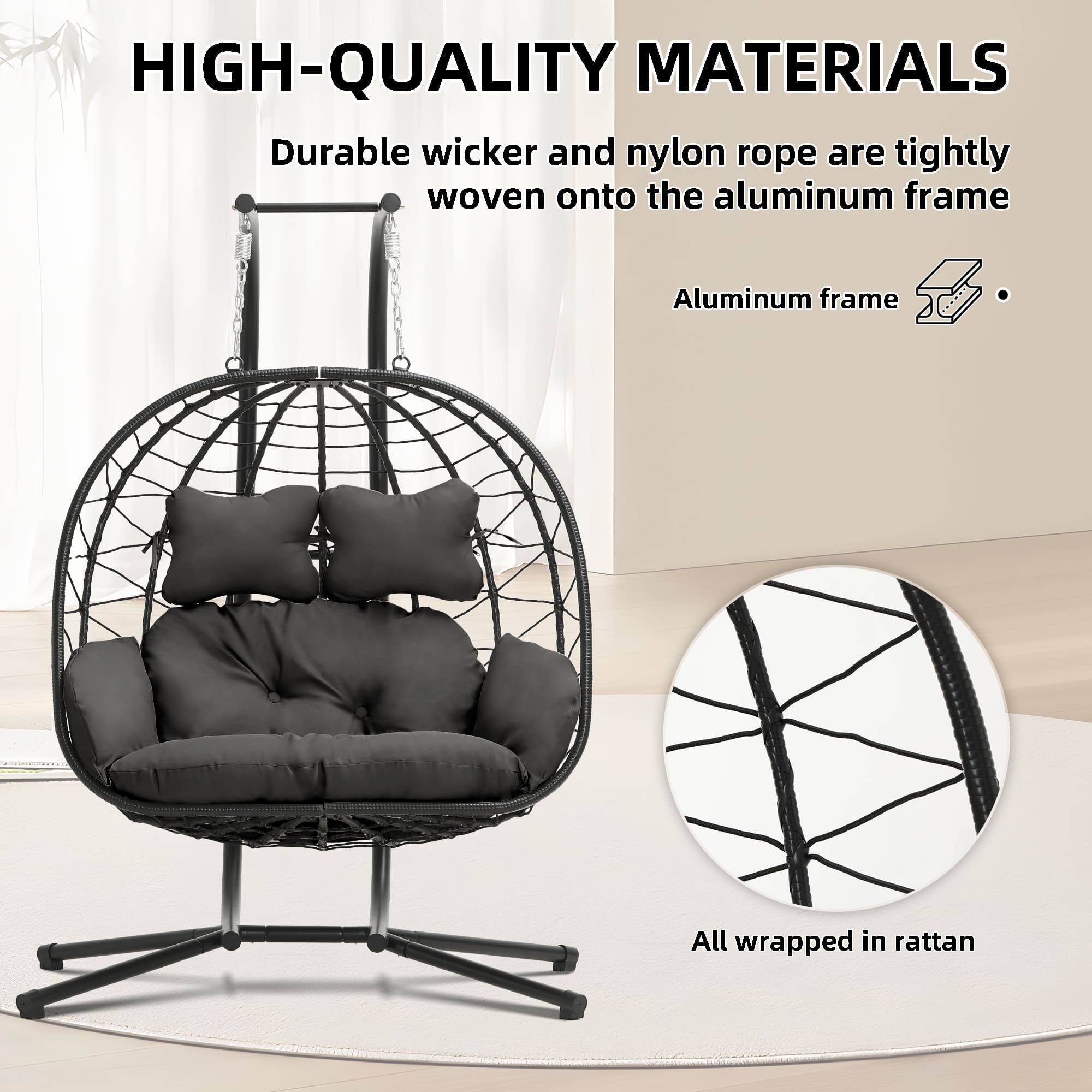 RIWENGO Side Profile of Esmlada Double Egg Chair Showcasing 