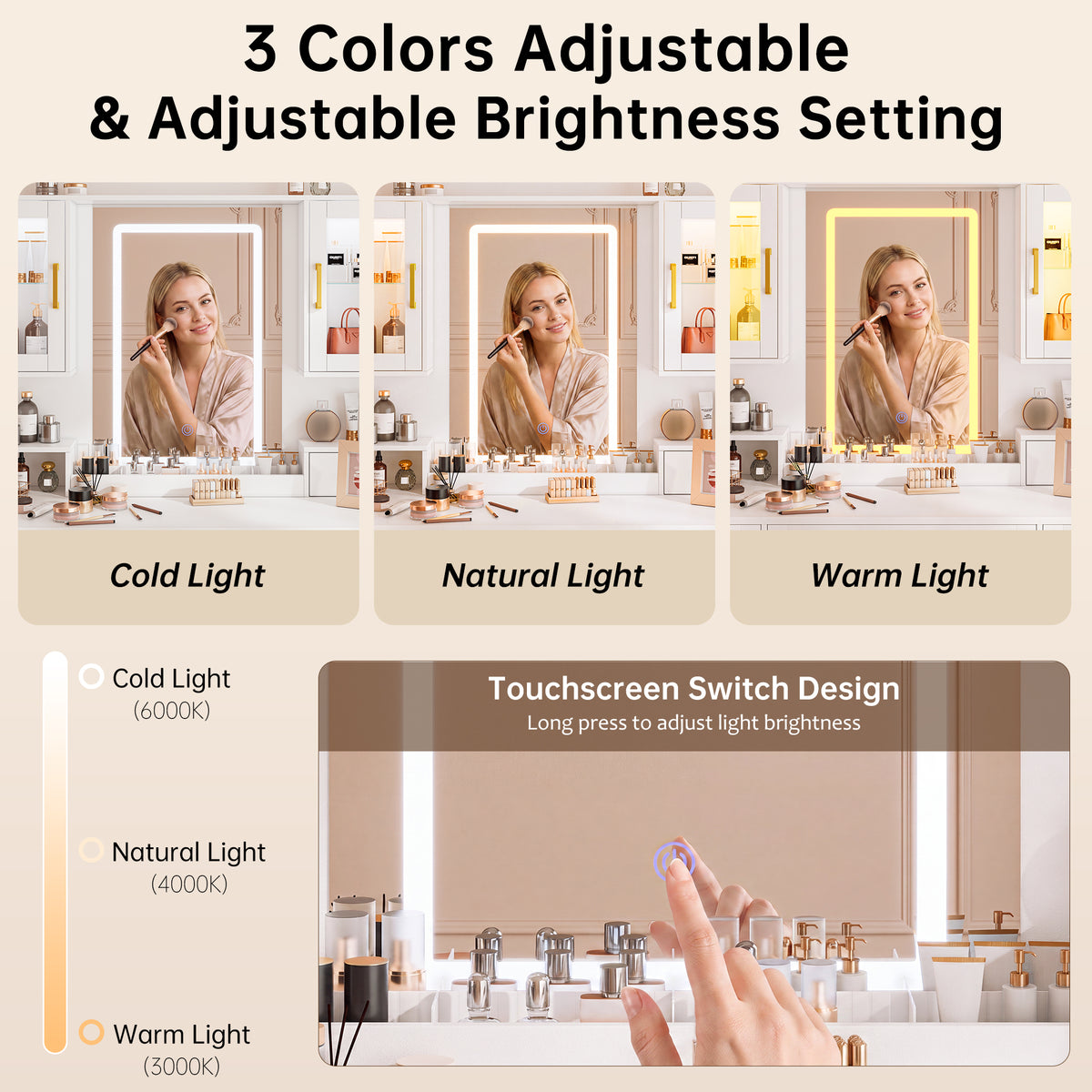 Large Makeup Vanity Desk with LED Mirror, 5 Drawers, 4 Cabinets & Charging Station
