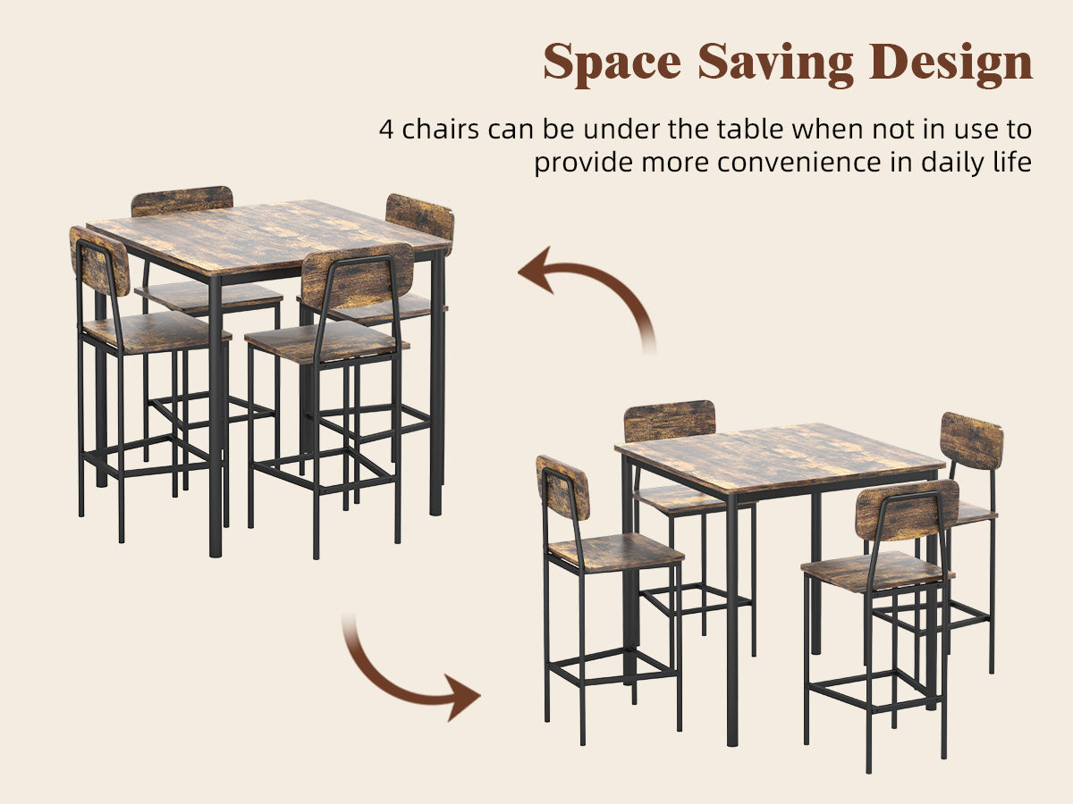 5-Piece Counter Height Dining Set with 4 Bar Stools, Modern Kitchen Table Set