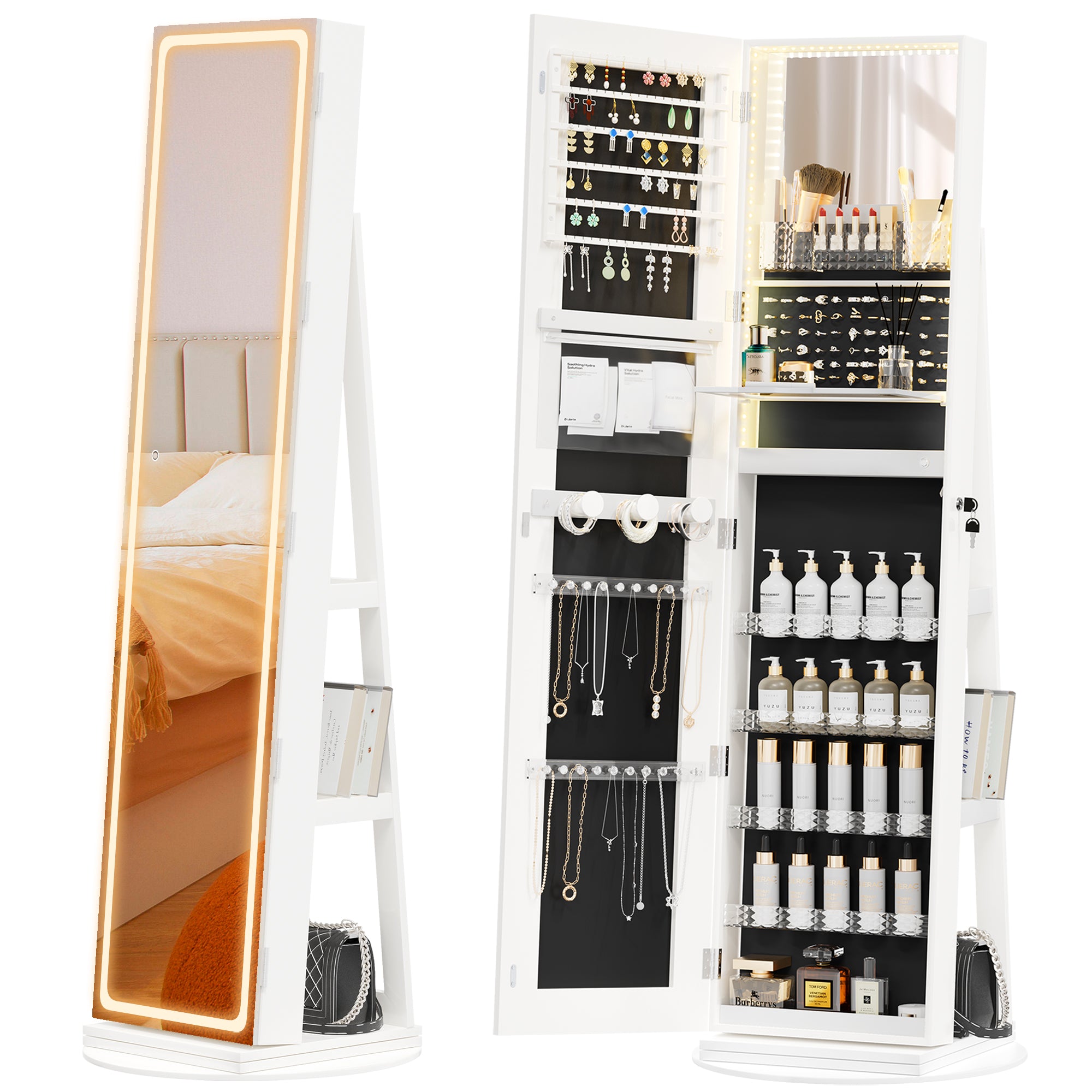 RIWENGO 63''H Jewelry Armoire with Full-Length Mirror ¨C Front View
