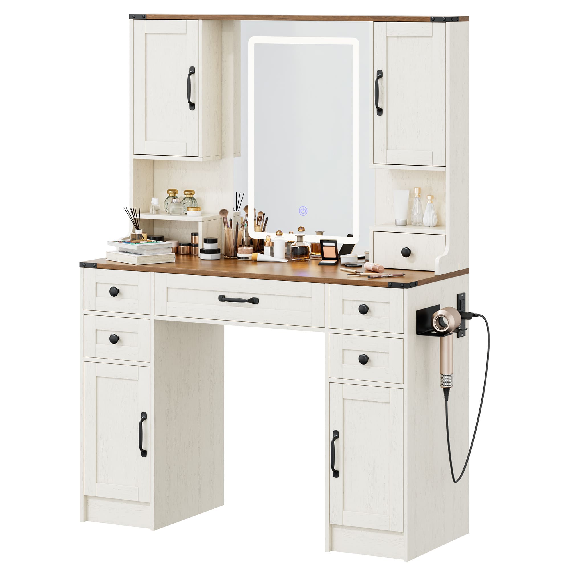 Modern Vanity Desk with Tri-Color LED Mirror, Charging Station & Storage ¨C Makeup Table with Drawers, USB Ports, and Adjustable Lighting