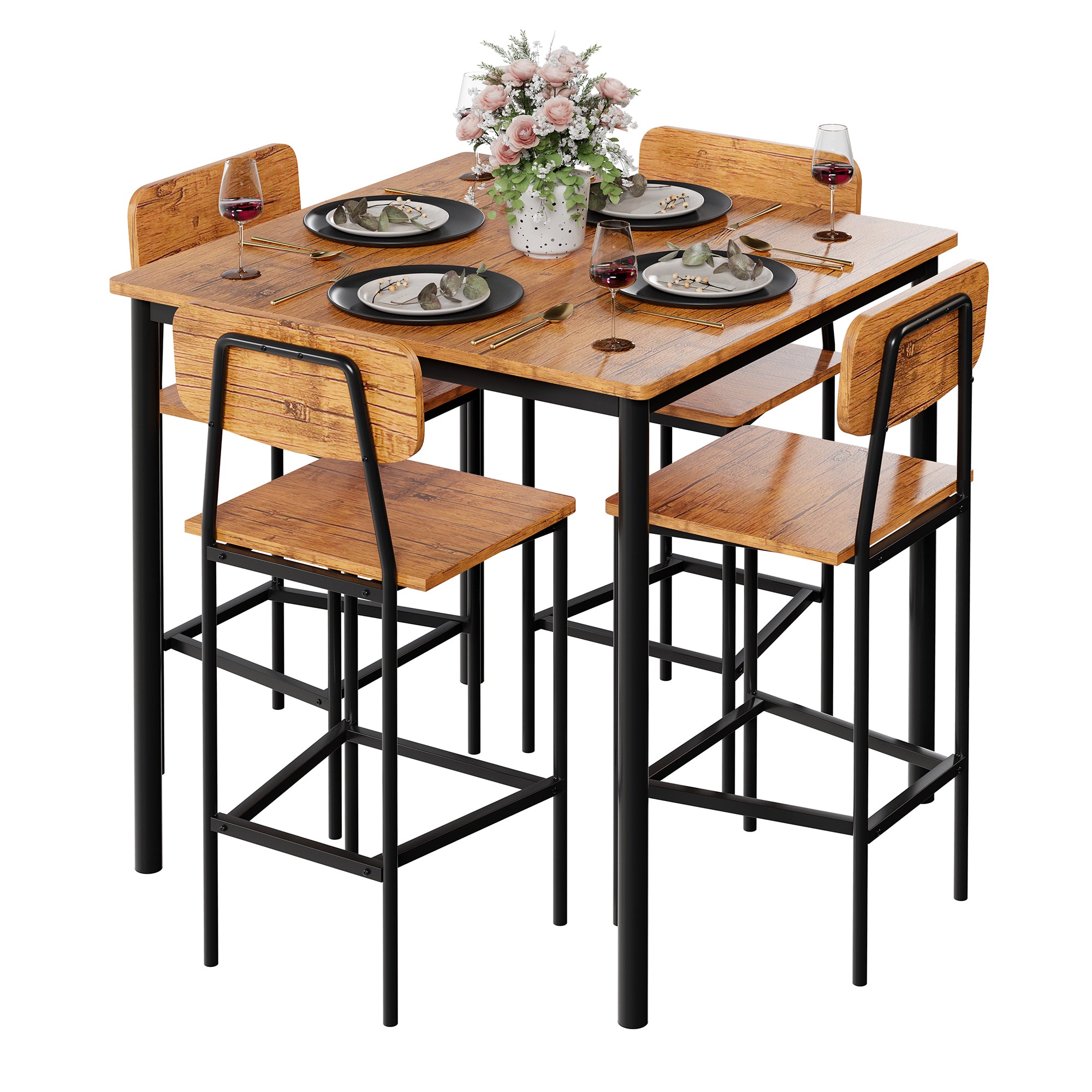 5-Piece Counter Height Dining Set with 4 Bar Stools, Modern Kitchen Table Set