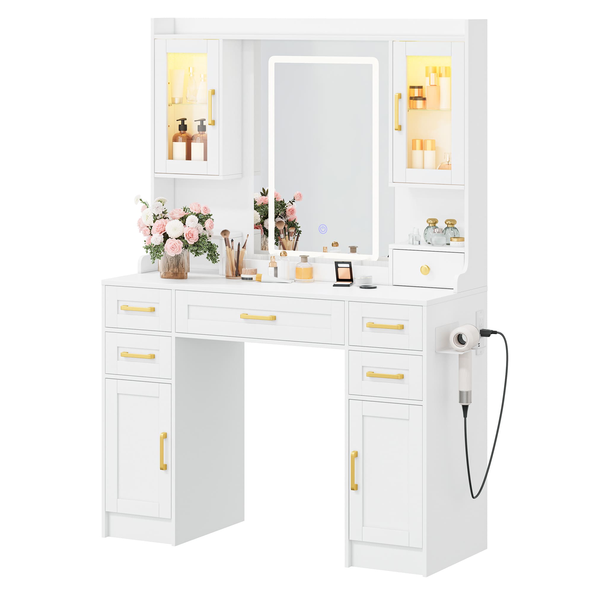 Modern Vanity Desk with Tri-Color LED Mirror, Charging Station & Storage ¨C Makeup Table with Drawers, USB Ports, and Adjustable Lighting