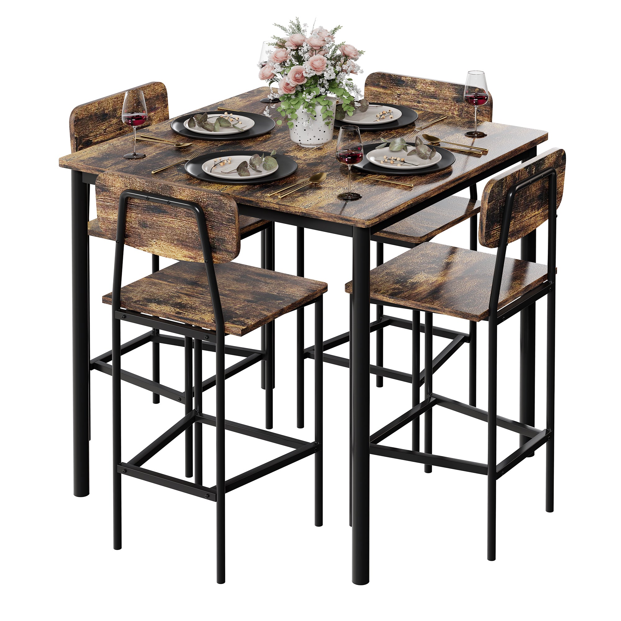 5-Piece Counter Height Dining Set with 4 Bar Stools, Modern Kitchen Table Set