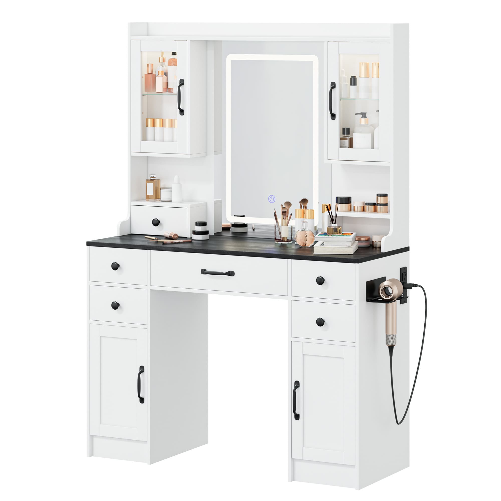 Modern Vanity Desk with Tri-Color LED Mirror, Charging Station & Storage ¨C Makeup Table with Drawers, USB Ports, and Adjustable Lighting