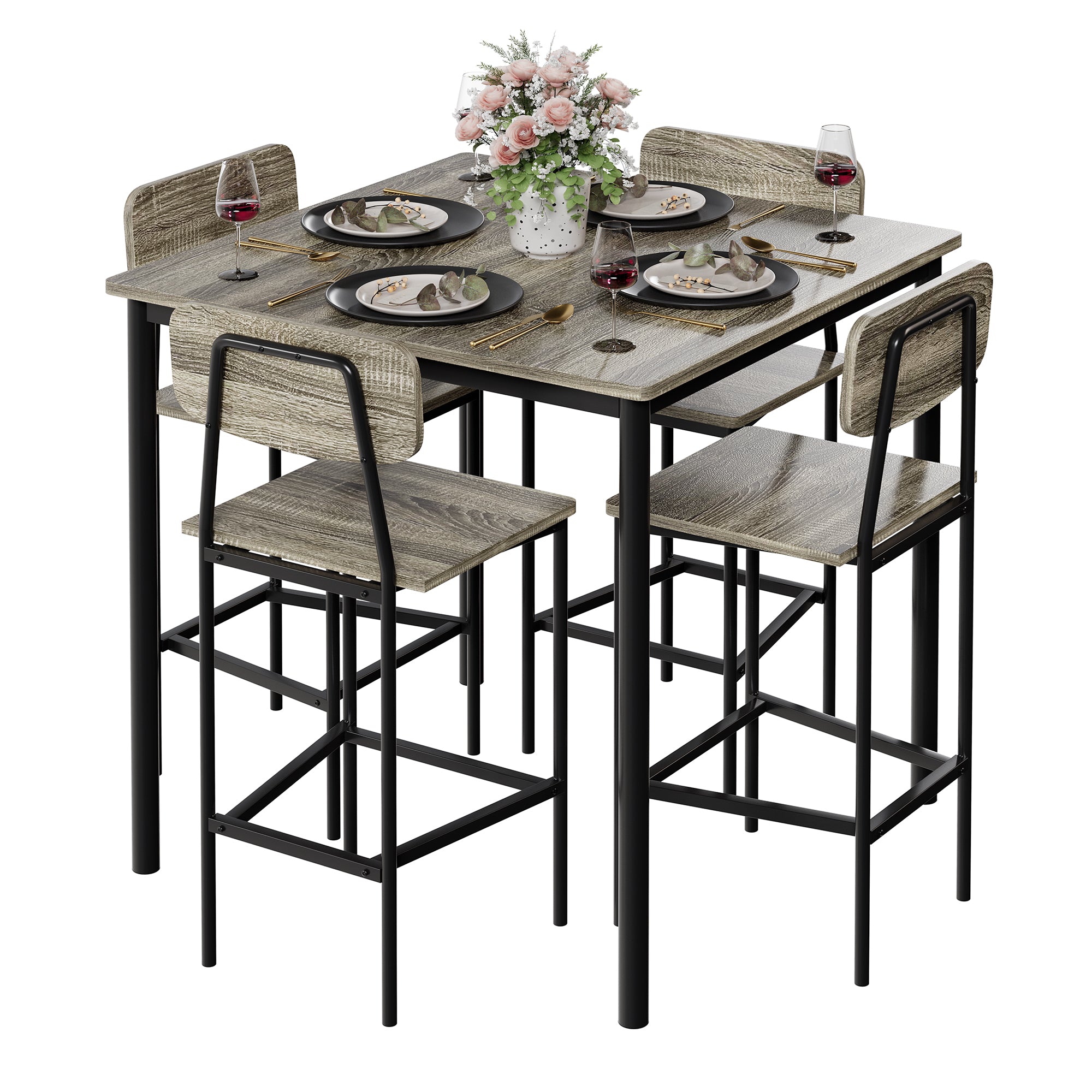 5-Piece Counter Height Dining Set with 4 Bar Stools, Modern Kitchen Table Set