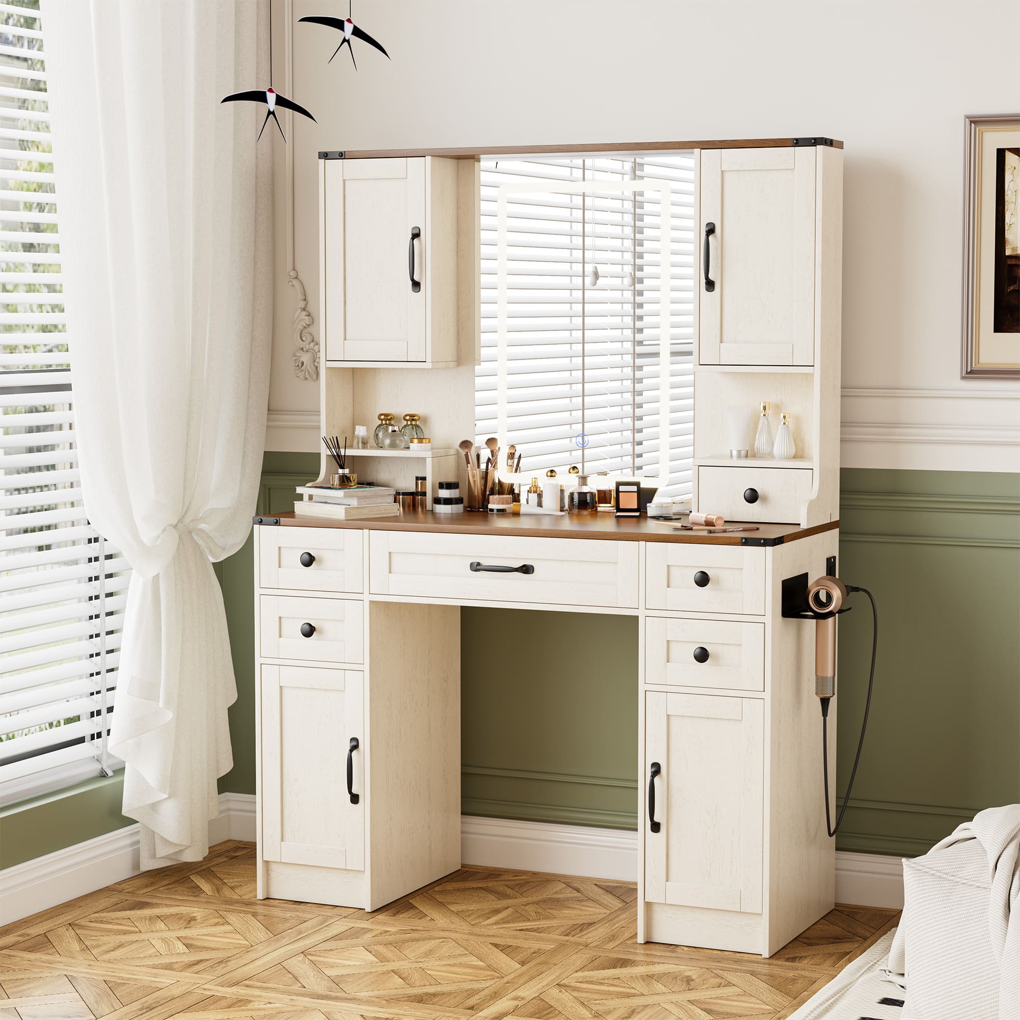 Modern Vanity Desk with Tri-Color LED Mirror, Charging Station & Storage ¨C Makeup Table with Drawers, USB Ports, and Adjustable Lighting
