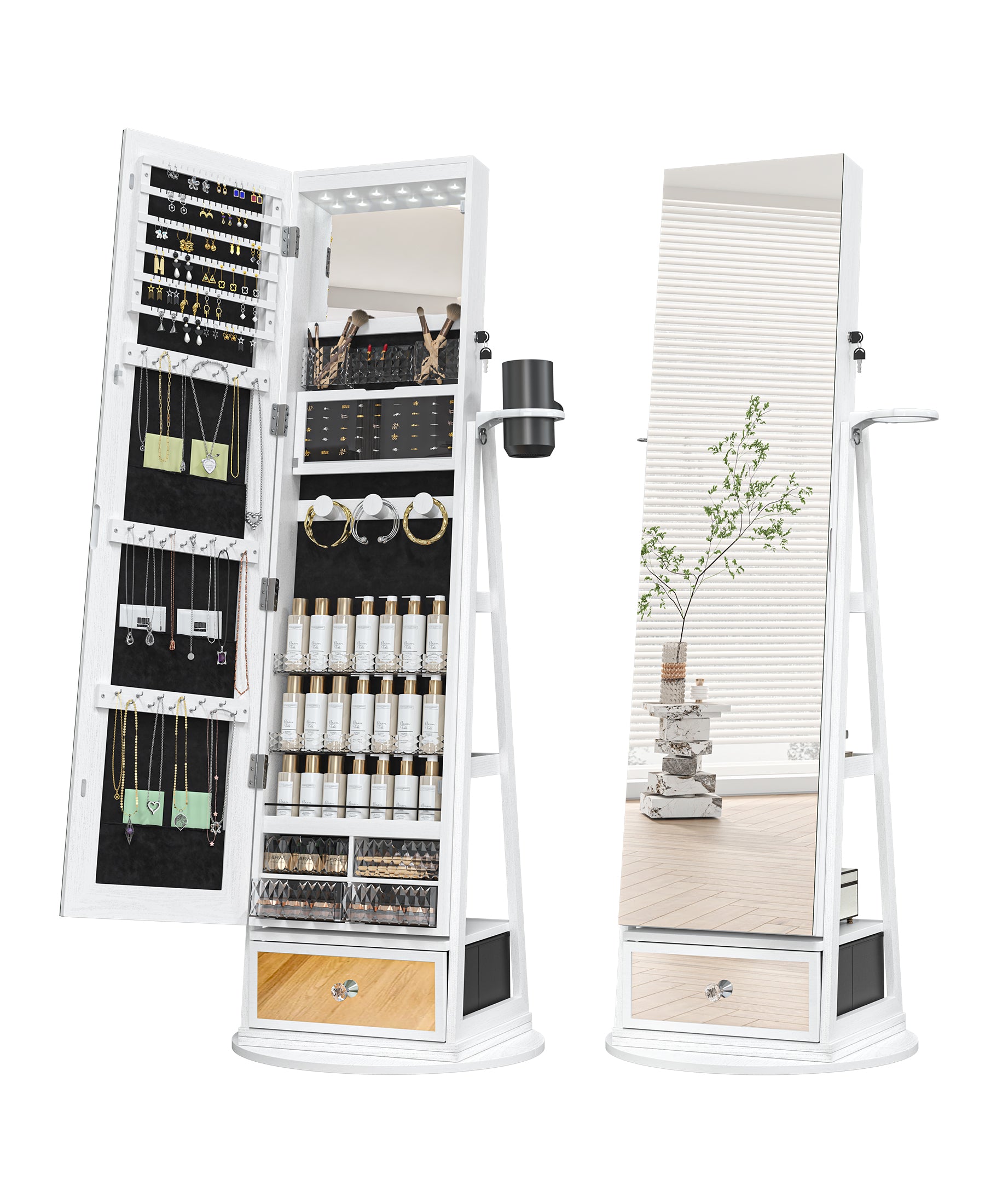 RIWENGO 64.2'' H Freestanding Jewelry Armoire with Full-Length Mirror ¨C Front View