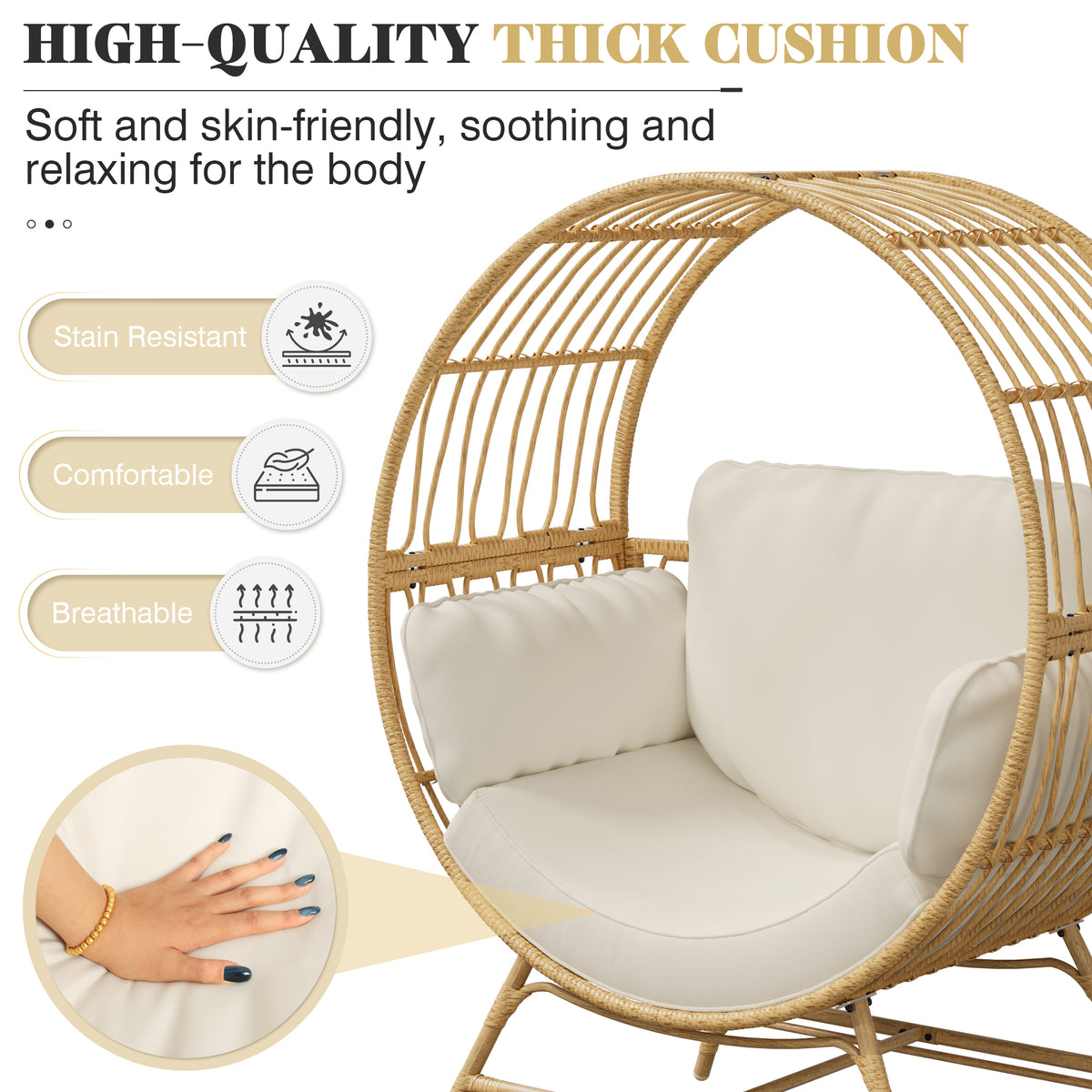 Oversized Outdoor Wicker Round Egg Chair with 4 Cushions