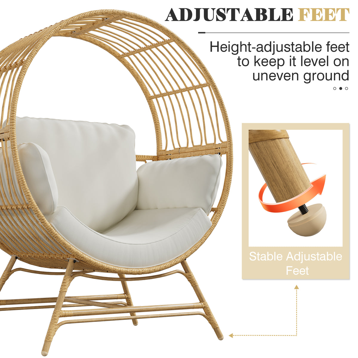 Oversized Outdoor Wicker Round Egg Chair with 4 Cushions