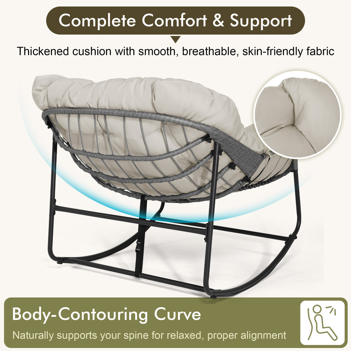 Oversized Wicker Egg Rocking Chair with Thick Cushion – Indoor & Outdoor