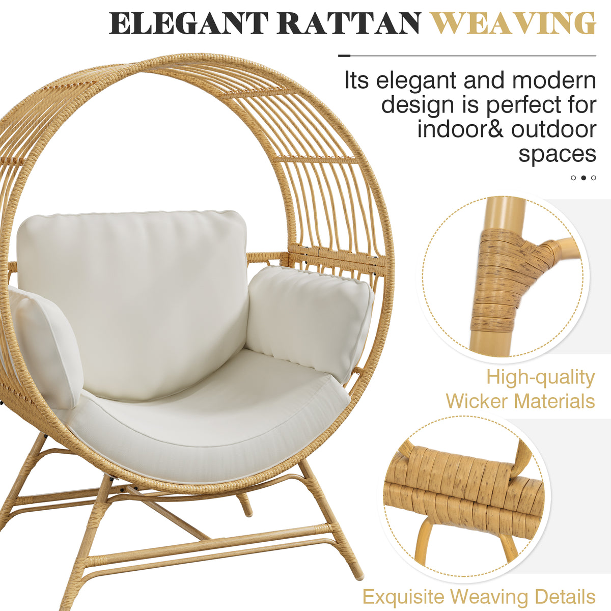 Oversized Outdoor Wicker Round Egg Chair with 4 Cushions