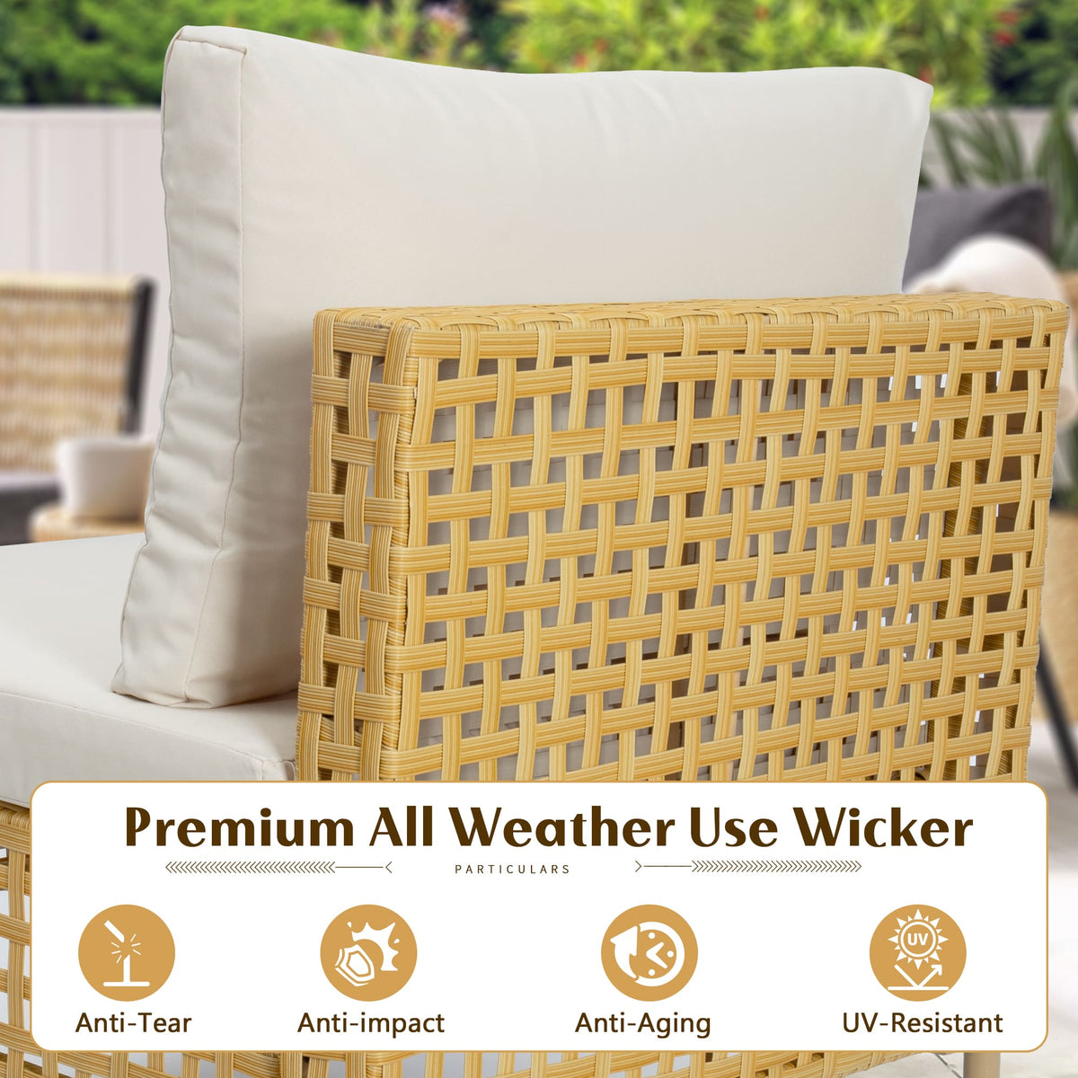 Hand-Woven Open Basketweave Patterned Resin Wicker on Seating Group