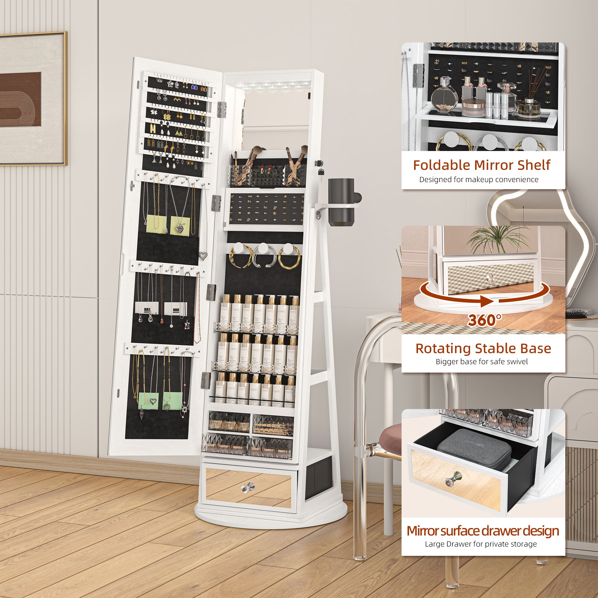 RIWENGO 360¡ã Rotating Base of Jewelry Armoire for Easy Access
