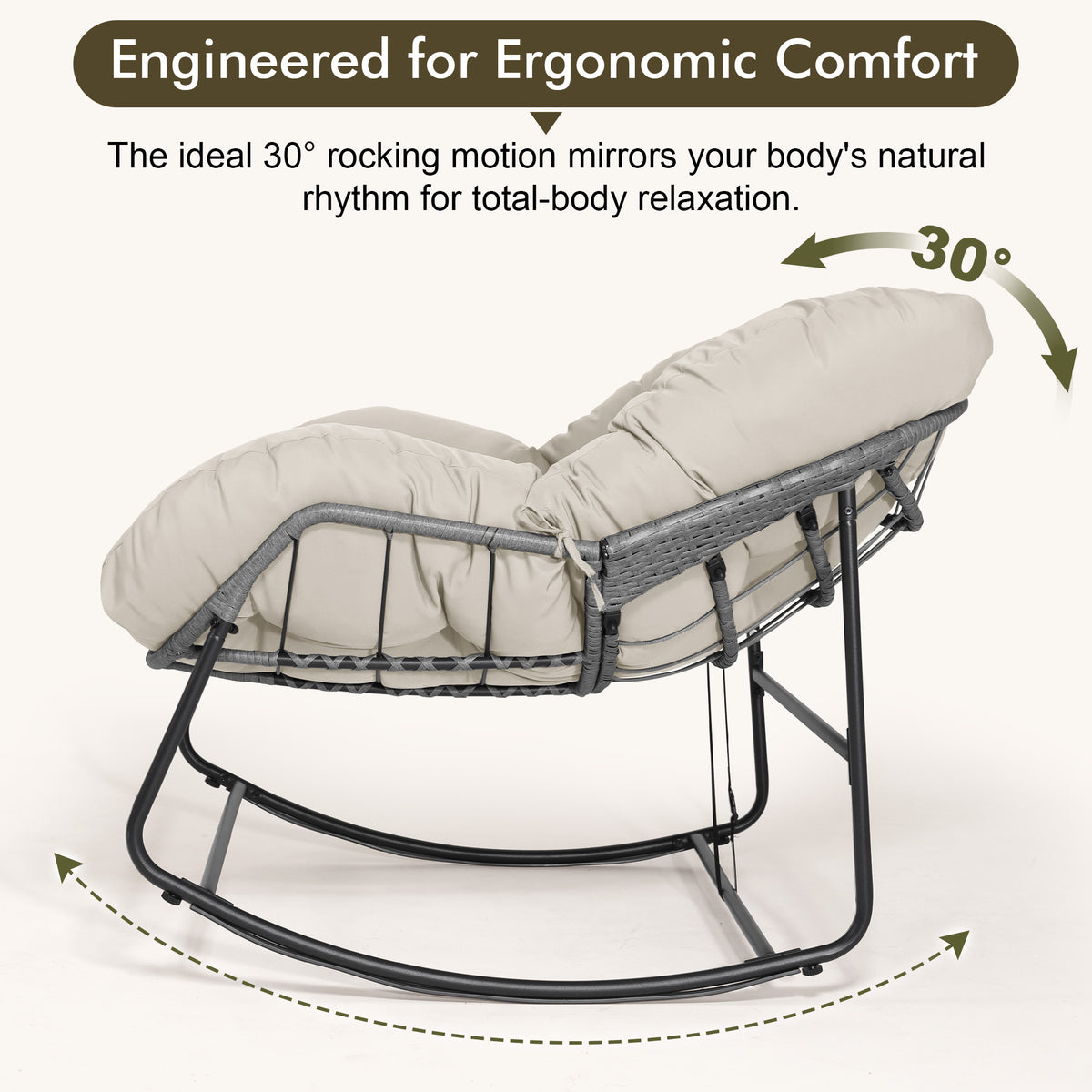 Oversized Wicker Egg Rocking Chair with Thick Cushion – Indoor & Outdoor