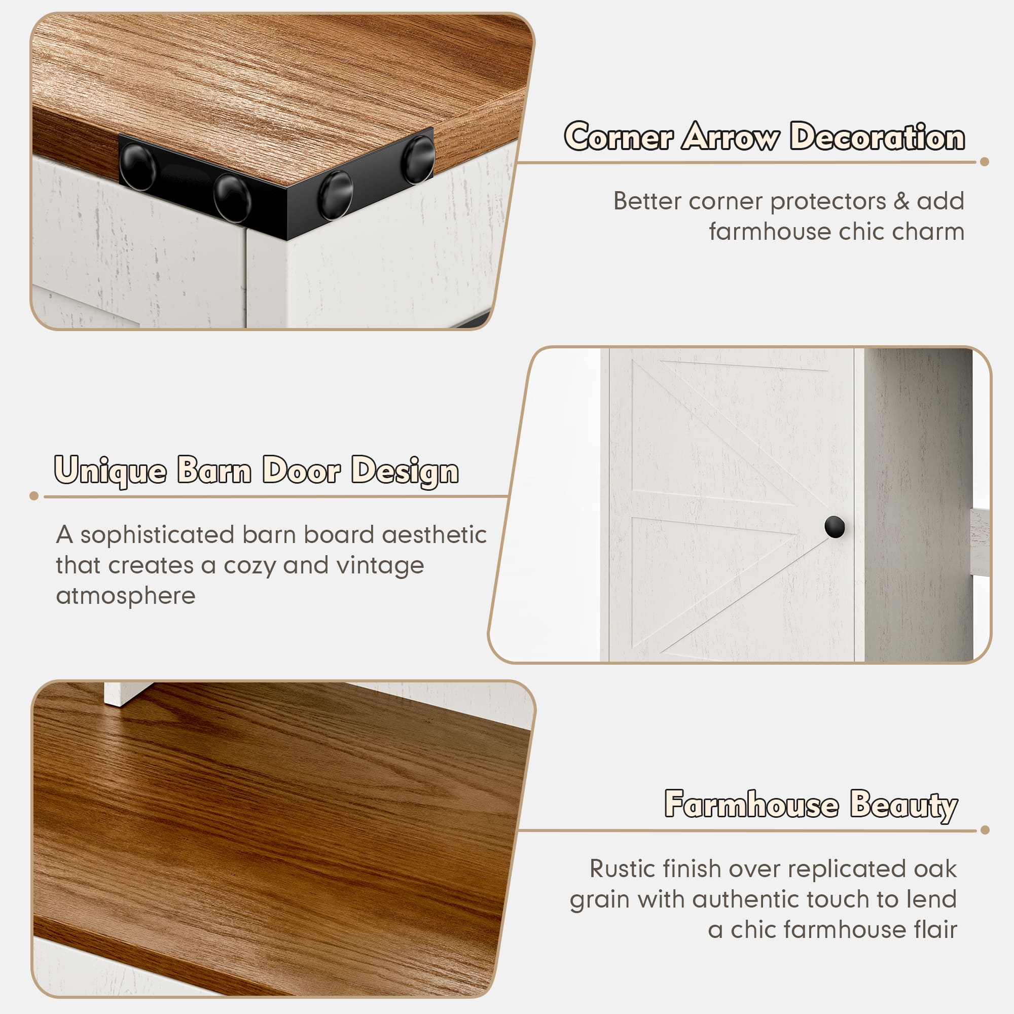 59" Farmhouse Vanity Desk with Mirror, LED Lights & Charging Station ¨C Makeup Table with Drawers, Cabinet & Shelves