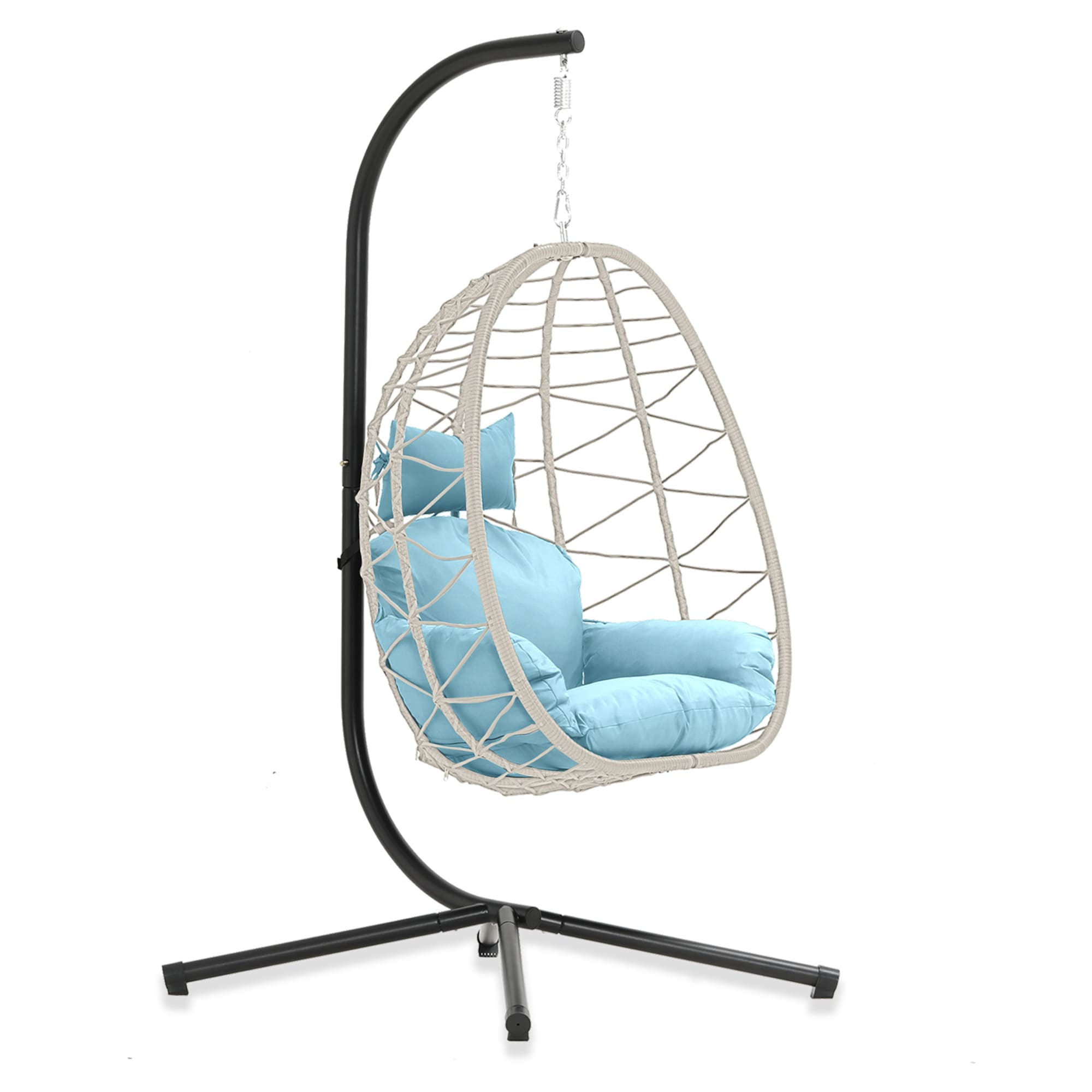 Hanging Egg Chair with Stand and Cushions ¨C Front View