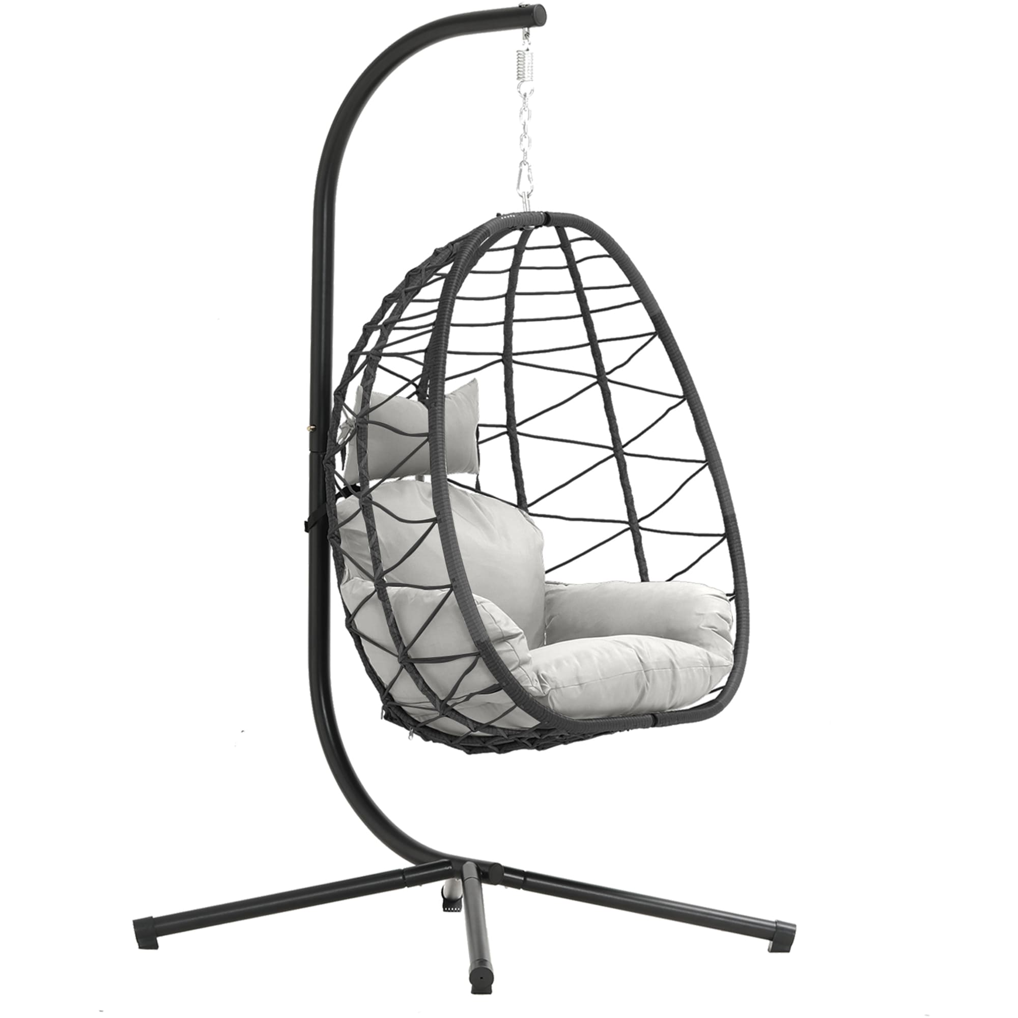 Hanging Egg Chair with Stand and Cushions ¨C Front View