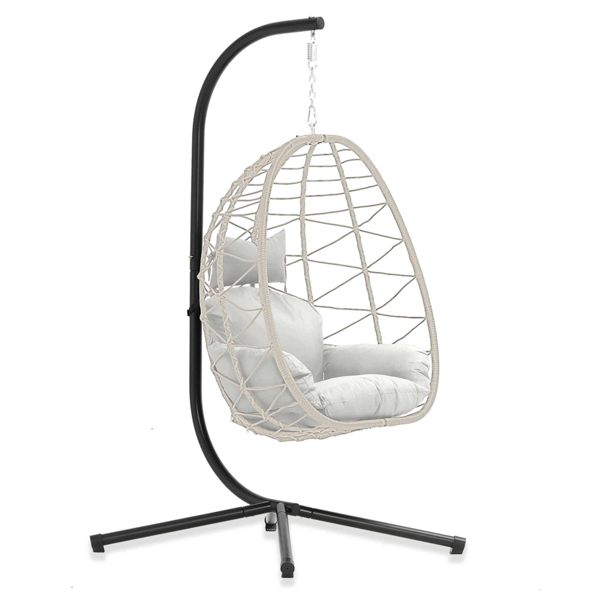 Hanging Egg Chair with Stand and Cushions ¨C Front View
